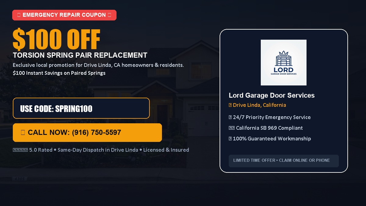 $100 OFF Heavy-Duty Torsion Spring Pair Replacement in Drive Linda, CA