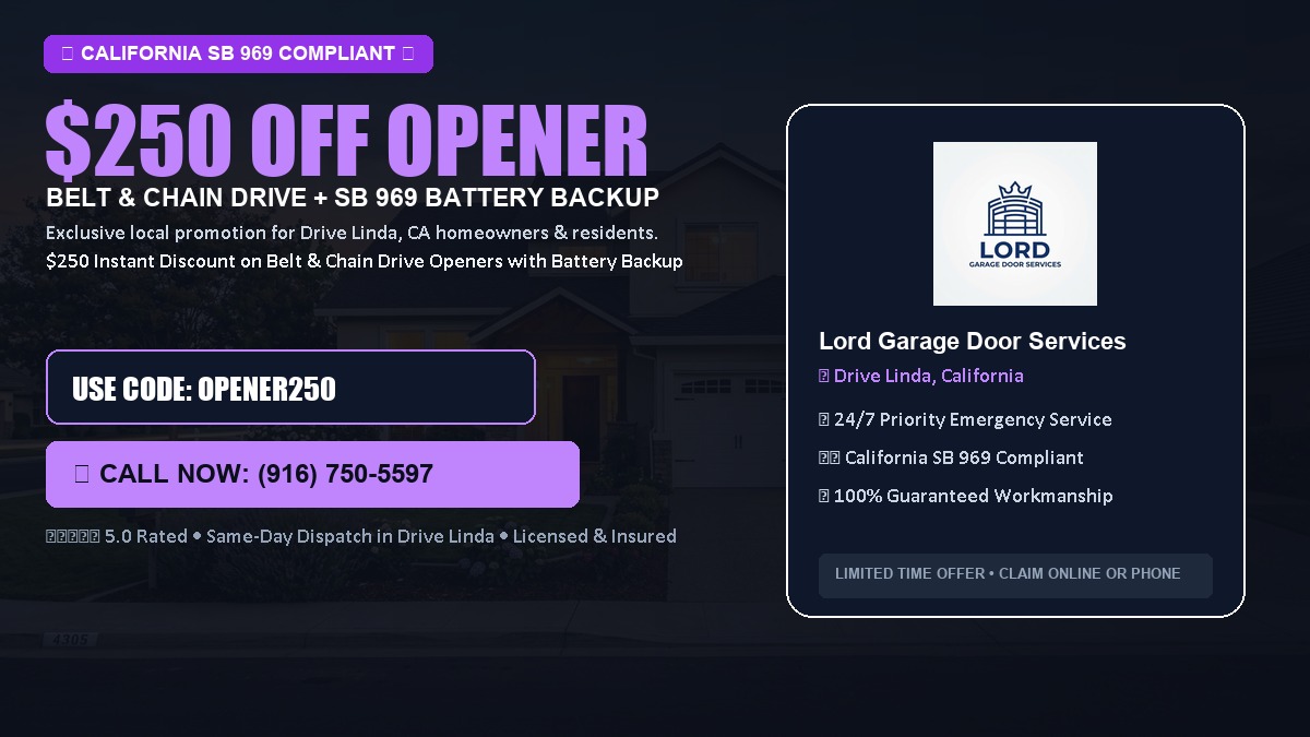 $250 OFF Smart Garage Door Opener Installation (Belt & Chain Drive with California SB 969 Battery Backup) in Drive Linda, CA